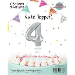 BOUGIE BALLON TOPPER ARGENT CHIFFRE 4