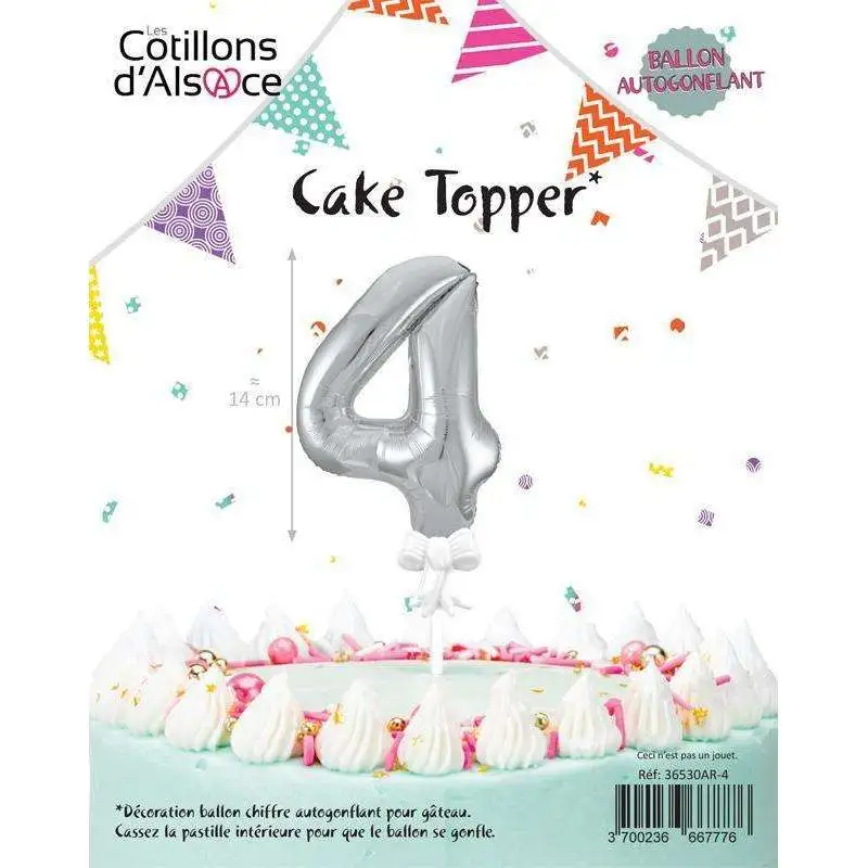 BOUGIE BALLON TOPPER ARGENT CHIFFRE 4 1 BOUGIE BALLON TOPPER ARGENT CHIFFRE 4