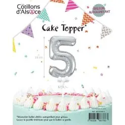 BOUGIE BALLON TOPPER ARGENT CHIFFRE 5
