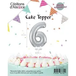 BOUGIE BALLON TOPPER ARGENT CHIFFRE 6