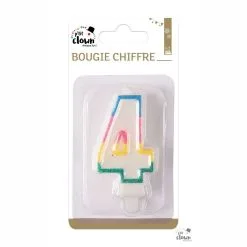 Bougie Blanche Et Multicolore à Paillettes - Chiffre 4