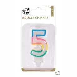 Bougie Blanche Et Multicolore à Paillettes - Chiffre 5