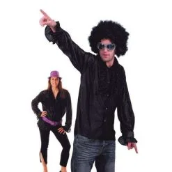 Chemise Adulte Disco Satin Noire