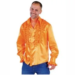 Chemise Luxe Disco Homme Satinée Avec Ruches - Orange