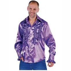 Chemise Luxe Disco Homme Satinée Avec Ruches - Violet
