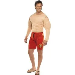 Smiffys COSTUME GARDE COTE HOMME ALERTE A MALIBU AVEC FAUX MUSCLES