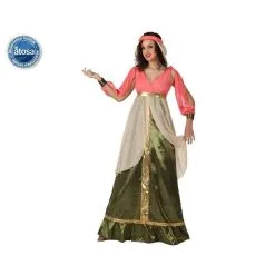 DEGUISEMENT DE REINE MEDIEVALE VERT ET ROSE