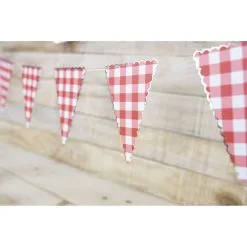 Guirlande à Fanions Festonnés Vichy Rouge Et Blanc 3 Mètres