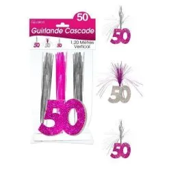 GUIRLANDE CASCADE 50 ANS HOLOGRAMME ROSE