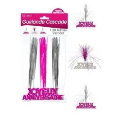 GUIRLANDE CASCADE JOYEUX ANNIVERSAIRE HOLOGRAMME ROSE