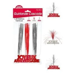 GUIRLANDE CASCADE JOYEUX ANNIVERSAIRE HOLOGRAMME ROUGE