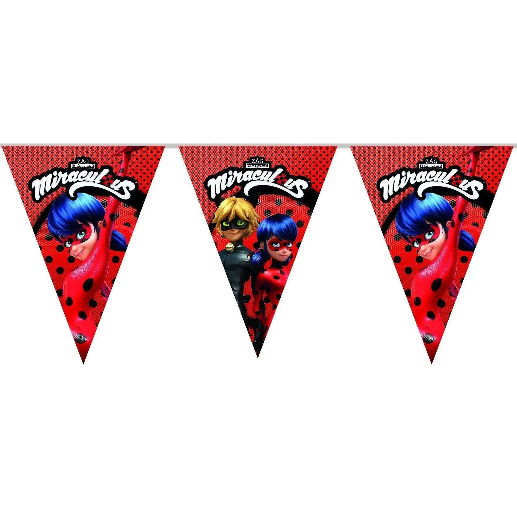 GUIRLANDE FANIONS MIRACULOUS™ CHAT NOIR ET LADYBUG™ 360 CM 1 GUIRLANDE FANIONS MIRACULOUS™ CHAT NOIR ET LADYBUG™ 360 CM