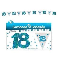 GUIRLANDE FIL 18 ANS HOLOGRAMME BLEUE