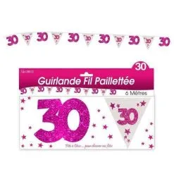 GUIRLANDE FIL 30 ANS HOLOGRAMME ROSE