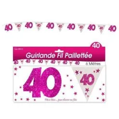 GUIRLANDE FIL 40 ANS HOLOGRAMME ROSE