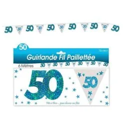 GUIRLANDE FIL 50 ANS HOLOGRAMME BLEUE