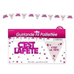 GUIRLANDE FIL C EST LA FETE HOLOGRAMME ROSE