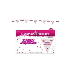 Guirlande Fil Joyeux Anniversaire Hologramme Rose