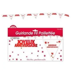 GUIRLANDE FIL JOYEUX ANNIVERSAIRE HOLOGRAMME ROUGE PASSION