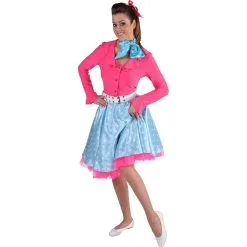 Jupe Adulte Rock N'roll Satinée - Turquoise à Pois Blancs