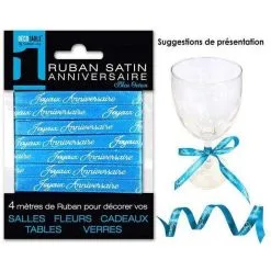 RUBAN SATIN BLEU OCEAN ANNIVERSAIRE 4M