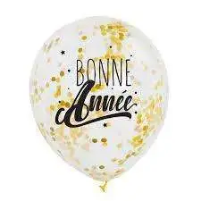 SACHET 3 BALLONS "BONNE ANNÉE" CONFETTIS OR