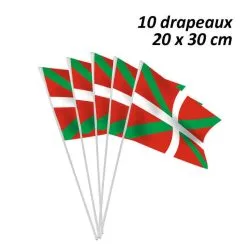 Sachet De 10 Drapeaux Basque 20 X 30 Cm Avec Hampe Plastique