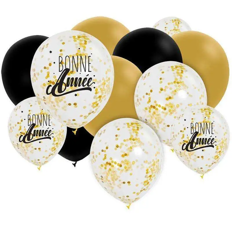 SACHET DE 12 BALLONS (3 BONNE ANNÉE / 3 OR / 3 NOIRS / 3 CONFETTIS) 1 SACHET DE 12 BALLONS (3 BONNE ANNÉE / 3 OR / 3 NOIRS / 3 CONFETTIS)