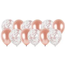Sachet De 12 Ballons Rose Gold Métal + Confettis