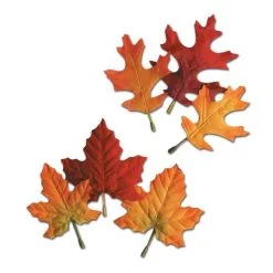 SACHET DE 12 FEUILLES D'AUTOMNE ERABLE ET CHENE POLYESTER 11/14 CM
