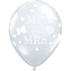 SACHET DE 50 BALLONS MR & MRS DIAMOND CLEAR 11" QUALATEX™