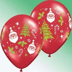 SACHET DE 50 BALLONS ROUGES SANTA ET SAPINS 11" 28 CM QUALATEX®