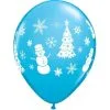 SACHET DE 6 BALLONS BLEUS BONHOMME DE NEIGE ET SAPINS 11" QUALATEX