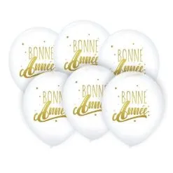 SACHET DE 6 BALLONS "BONNE ANNÉE" OR ET BLANC