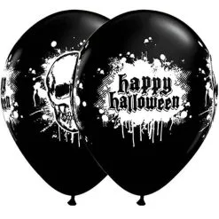 SACHET DE 6 BALLONS NOIRS SQUELETTES HANTÉS 11" QUALATEX