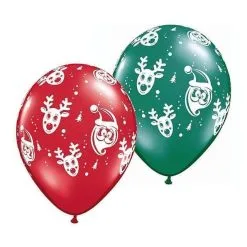 SACHET DE 6 BALLONS RENNES ET PERE NOEL 11" 28 CM QUALATEX©