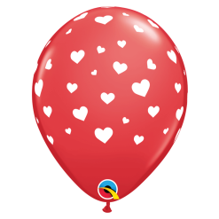 Sachet De 6 Ballons Rouges Coeurs Blancs 28 Cm 11" Qualatex®