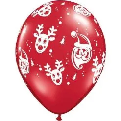 SACHET DE 6 BALLONS ROUGES RENNES ET PERE NOEL 11" QUALATEX