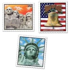 SET DE 3 TIMBRES USA 45x45CM IMPRIMES 2 FACES