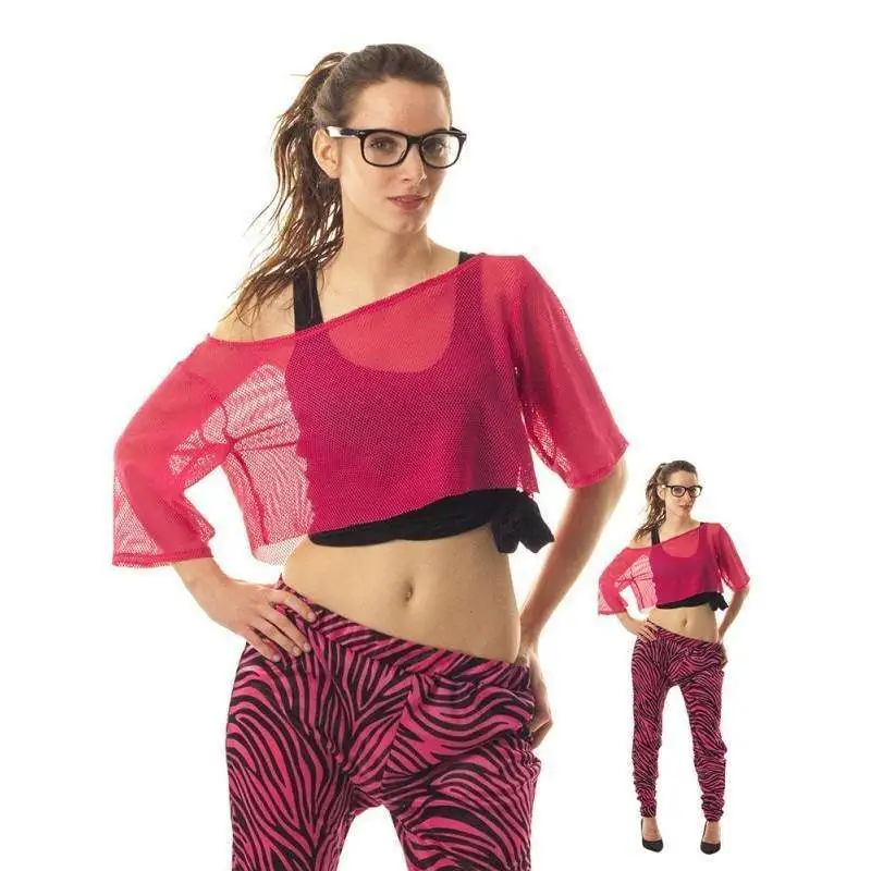 Tee-shirt Résille Années 80 Rose Fluo 2 Tee-shirt Résille Années 80 Rose Fluo – Image 2