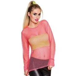Boland Top Femme En Résille Rose Fluo Années 80