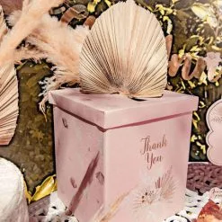 Urne En Carton Boho "Thank You" Blush Et Or 21 X 21 X 25 Cm